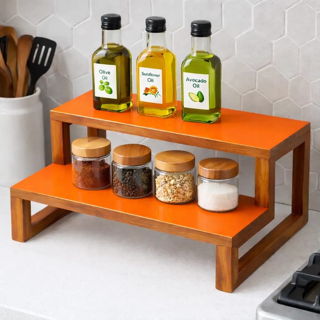 Handcrafted Two-Tier Wooden Kitchen Organizer